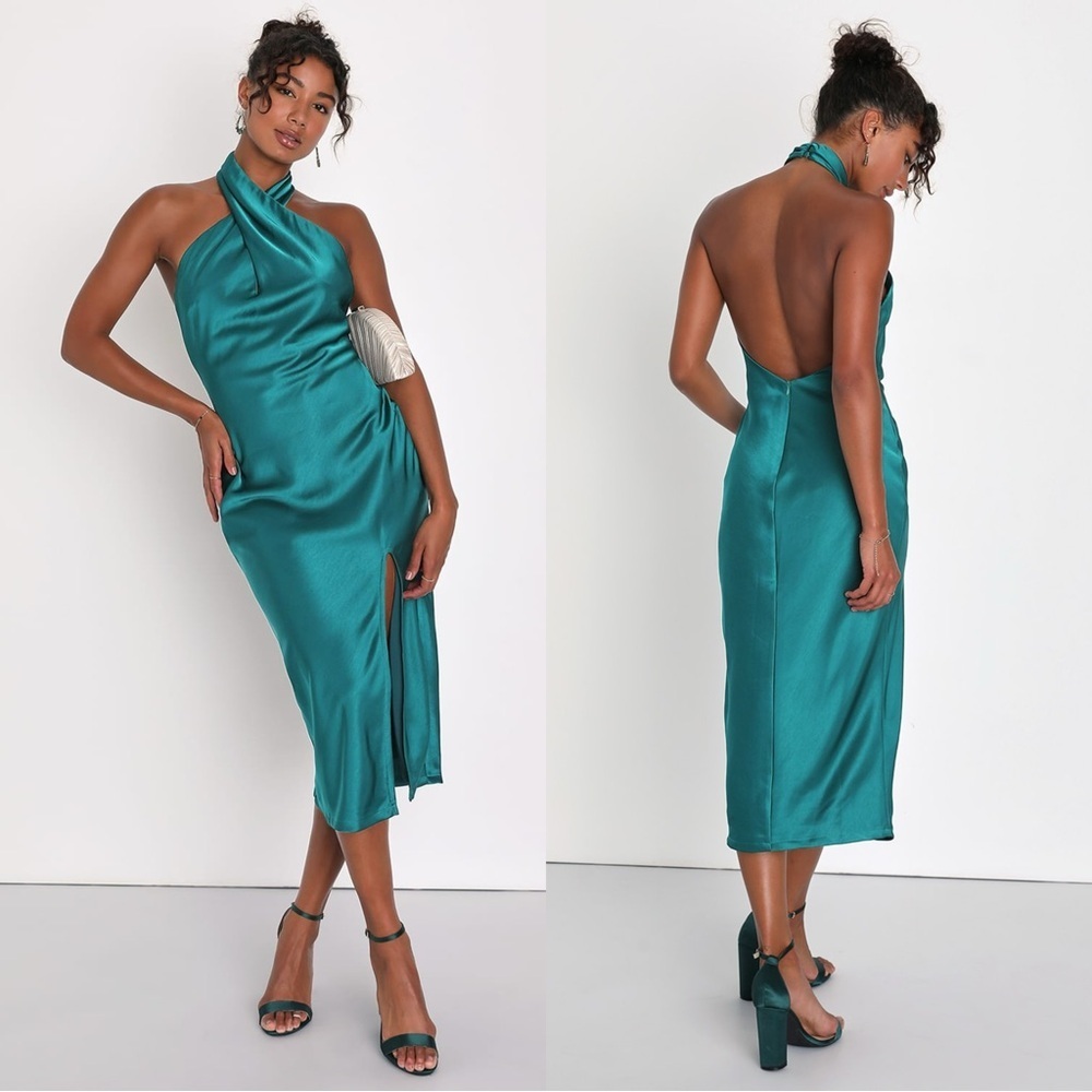 Lulu's Teal Green Halter Midi Dress
